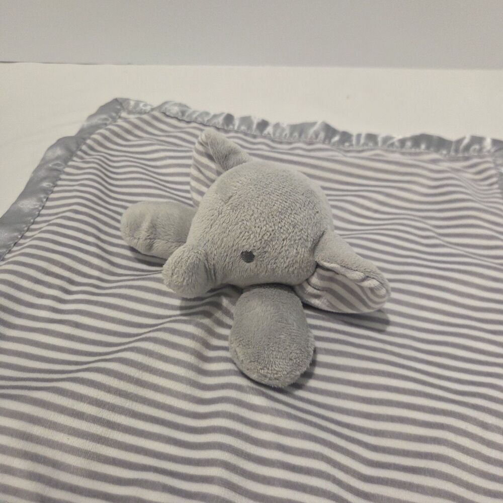 CIRCO Gray & White Striped Plush & Satin Elephant Security Blanket Lovey